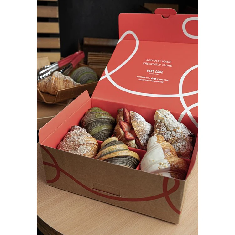 Custom logo design bake bakery croissant chocolate cake french eclairs packaging paper box for eclair pastry dessert house
