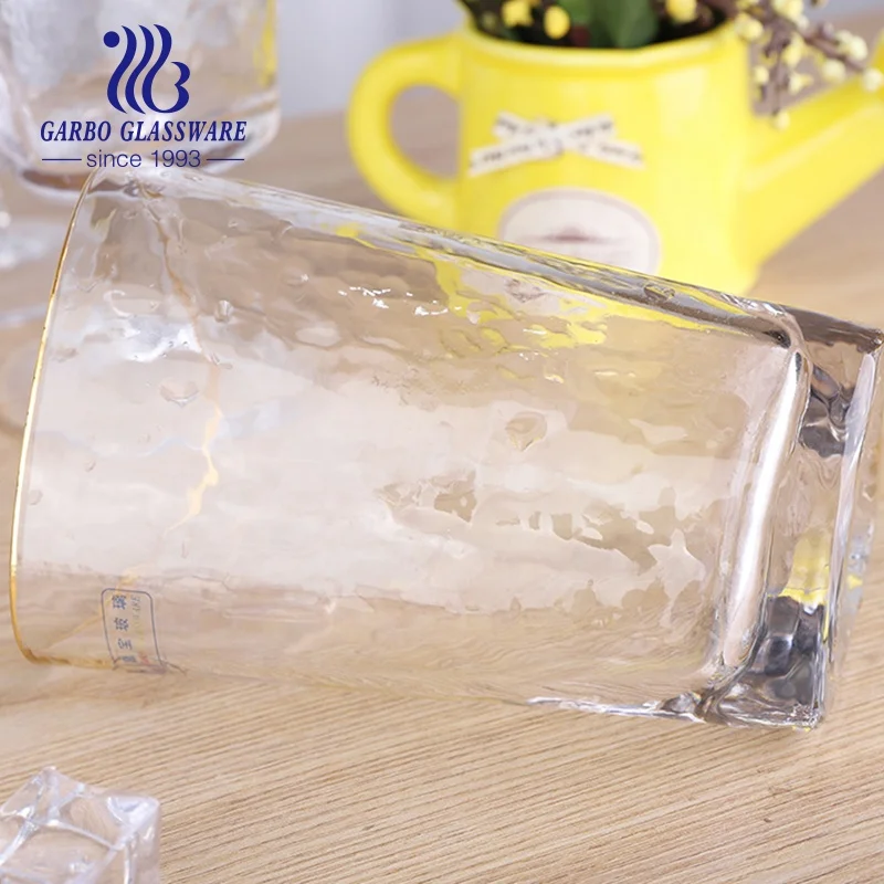 Handmade golden rim wine glass 12oz  martini glass golden decorative hammer pattern glassware cup cocktail glass stemware flute