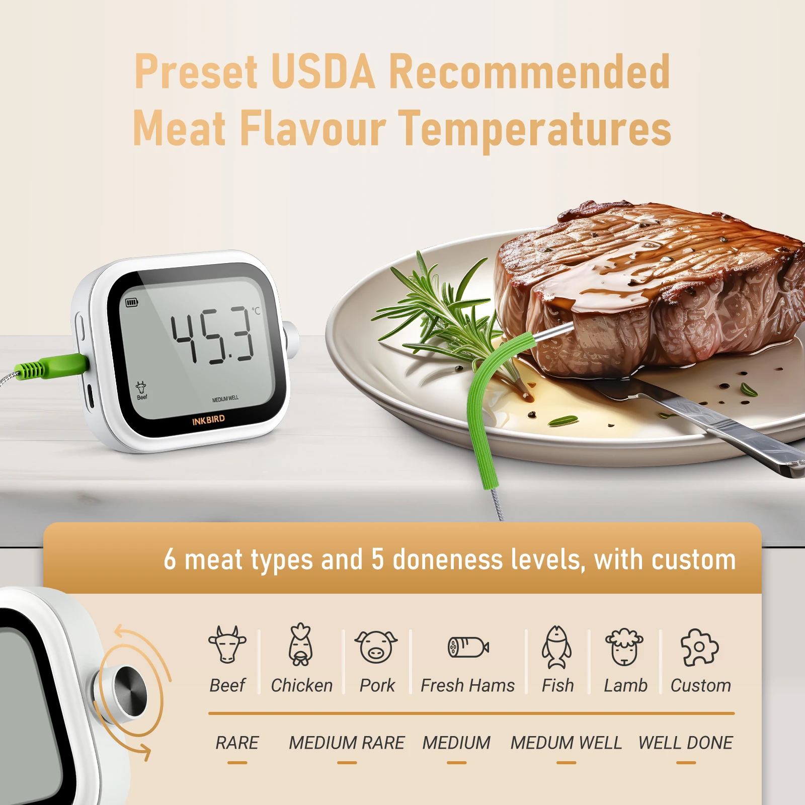 INKBIRD IKT-031 Kitchen Timer Digital Rotatable Timer Rotatable LCD Kitchen Thermometer Magnetic Countdown Timer with Knob