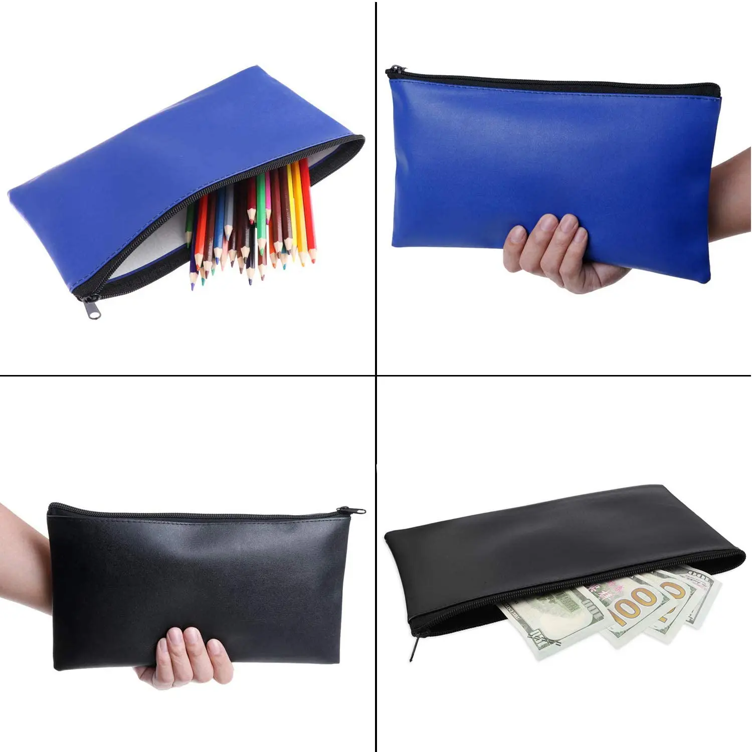 Multi Colors PU Leather Zipper Bank Bags For Cash and Coin