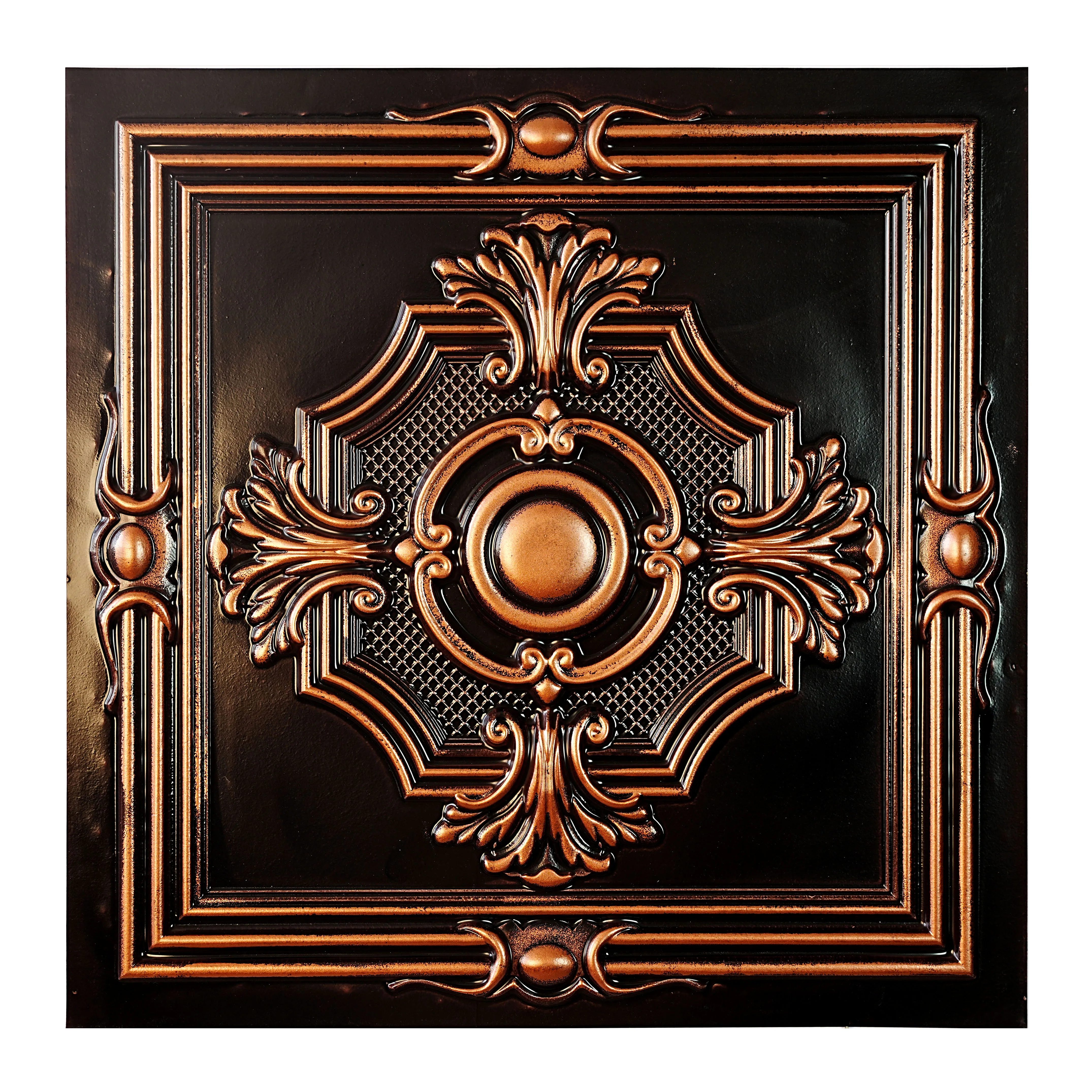 PVC Ceiling Tile Faux Tin Painted 3D Stereo Embossed Panel Vintage Suspended Board for Cafe PL38 Traditional copper PAINTSDECOR
