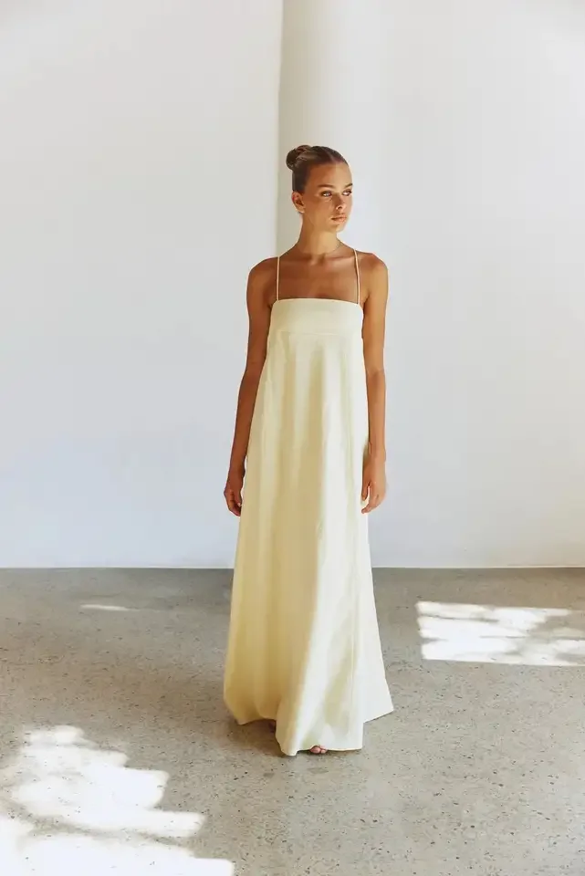 Summer simple elegant ladies spaghetti strap sleeveless side pocket plus size backless linen cotton maxi casual dresses