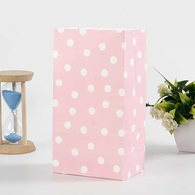 Amazon hot sell spot dot color square bottom paper bag creative party candy bag party food packaging bag