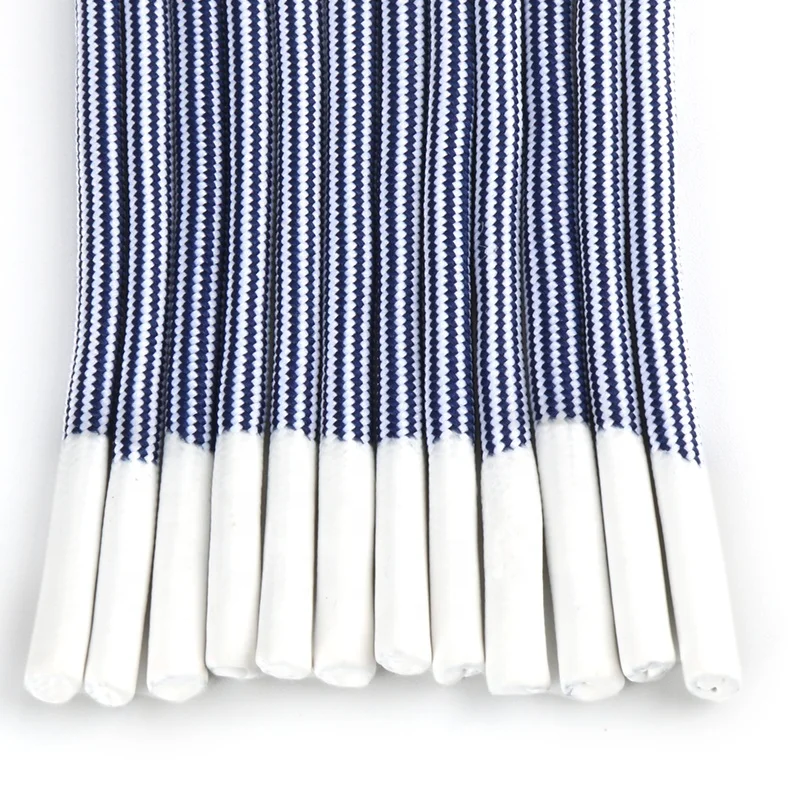 Custom Shoelaces Hoodie Polyester Blue And White Stripes Drawstring Cord With Silicone Dipping Aglet
