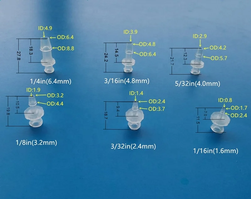 1/16 3/32 1/8 5/32 3/16 1/4 PP Male female hose tubing luer barb adapter connector luer lock