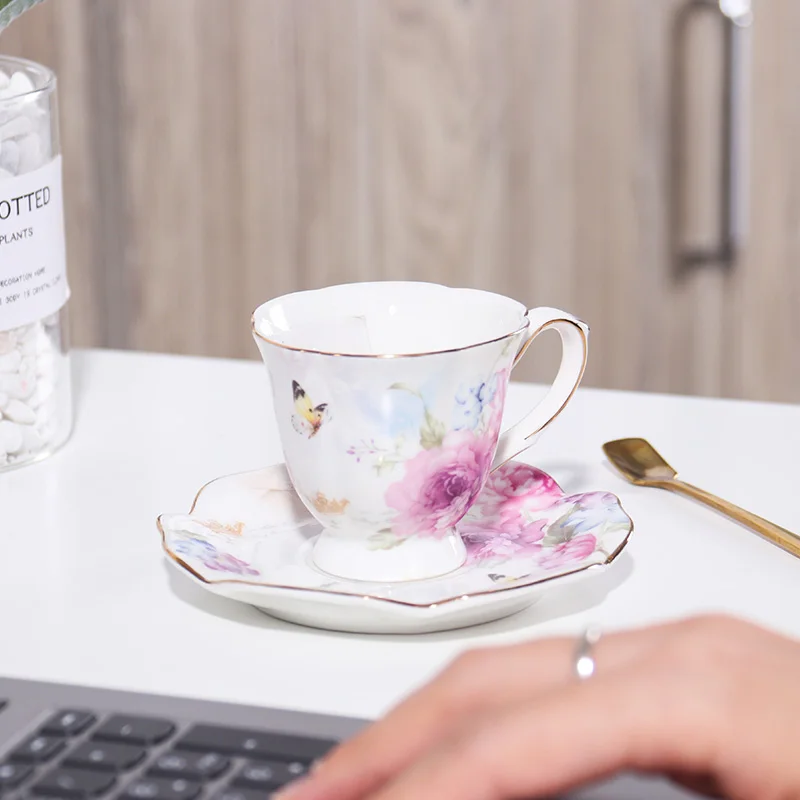 Nice british coffee cups with gold rim fine bone china coffee tea cup and saucer set