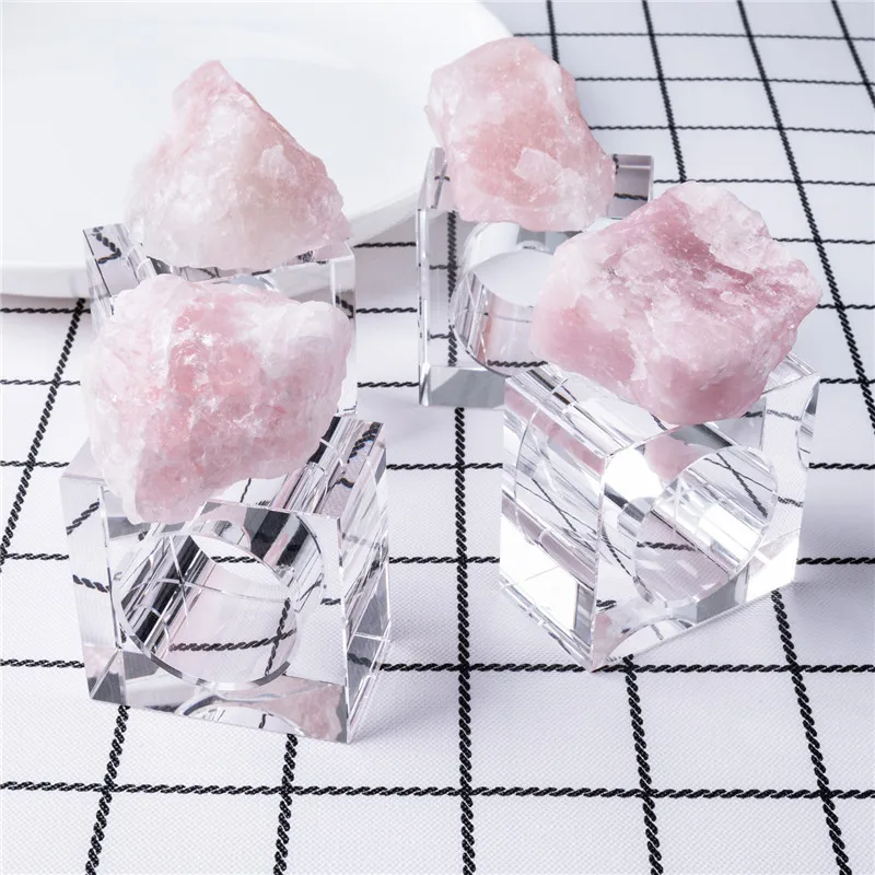 Unique Raw Stone Rose Quartz Crystal healing stones Metal Napkin Rings For Wedding Decoration