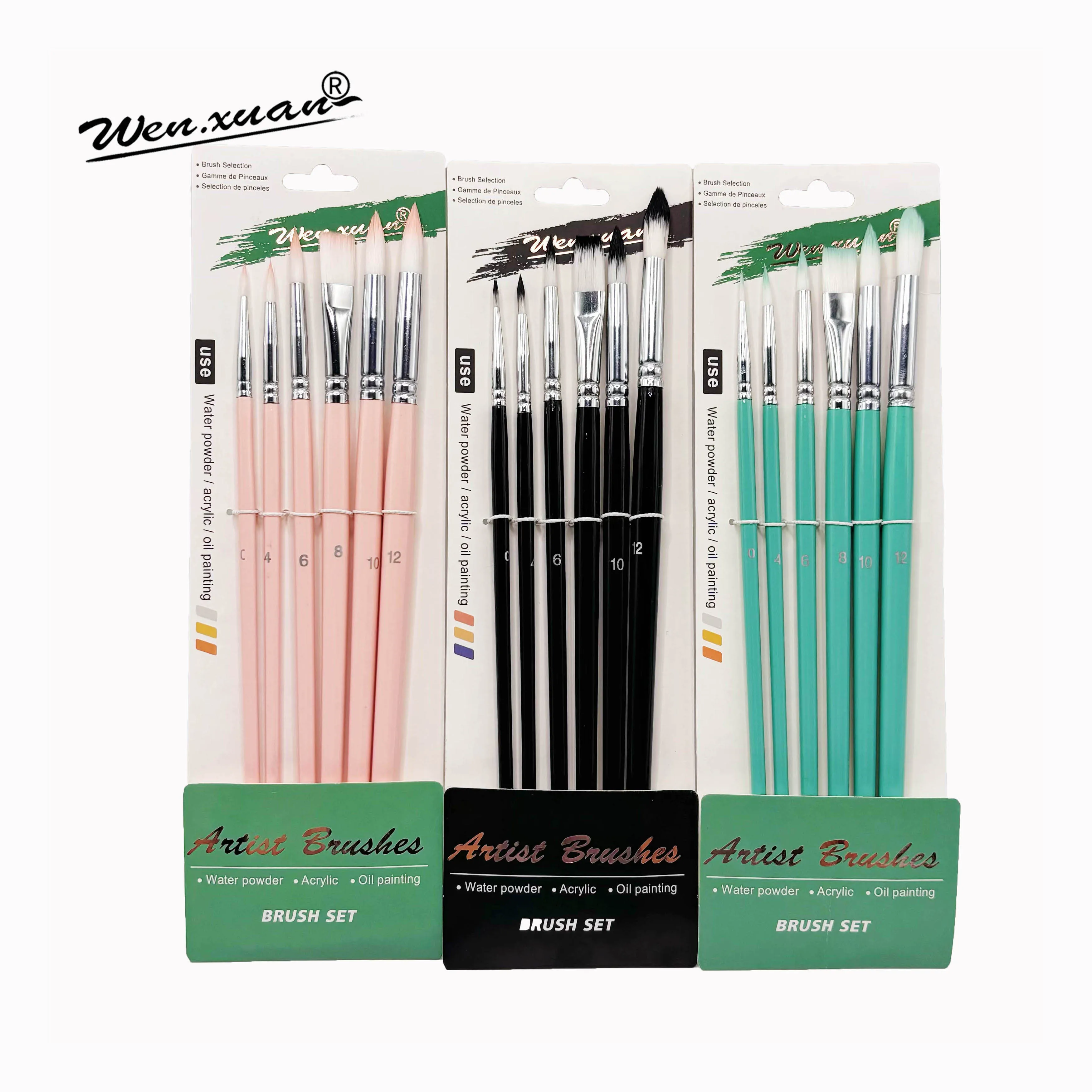 6-Piece High Quality Brush With Gloss Paint Synthetic Nylon Hair Paint Brush Set for Acrylic Drawing Brush