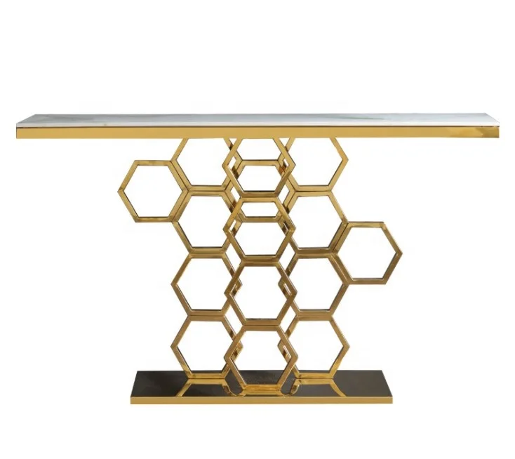 Luxury Entrance Table White marble Rock Slab Honeycomb Stainless Steel Hallway Entryway Console Table