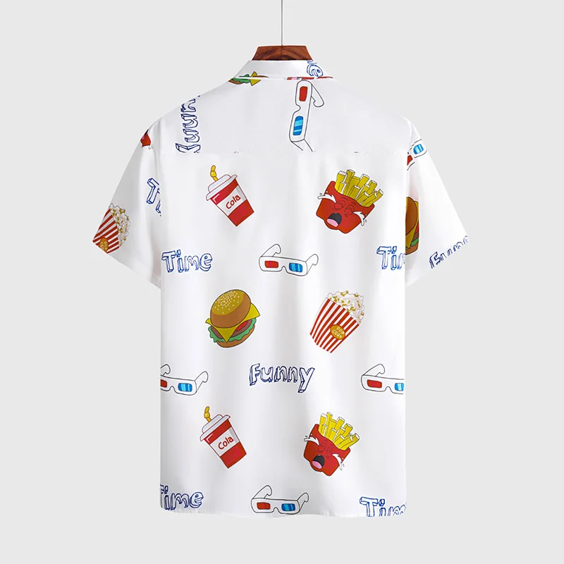 
Wholesale New Design Cute Pattern French Fries Fashion buttoned Summer wear hawaiian shirt men 