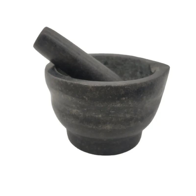 Kitchenware Natural black Granite mortar and pestles with outflow lip