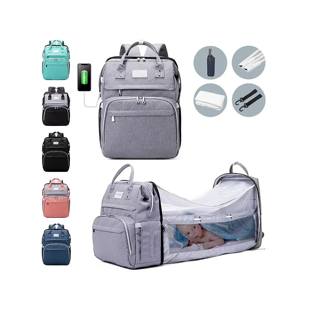 Waterproof Portable Mummy back pack Multifunctional Foldable Crib Baby Bed Large Capacity Diaper Bag With Changing station