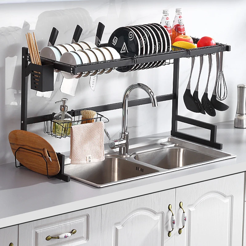 2023 Hot Selling Kitchen Cabinet Plate Holder Shelf Bowls Racks Carbon Steel Sink Dish  Storage Rack