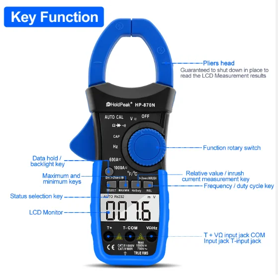 HoldPeak HP-870N Auto Range Multimetro Digital Clamp Meter Multimeter Pinza Piers Ammeter Amperimetro True RMS Frequency Tester