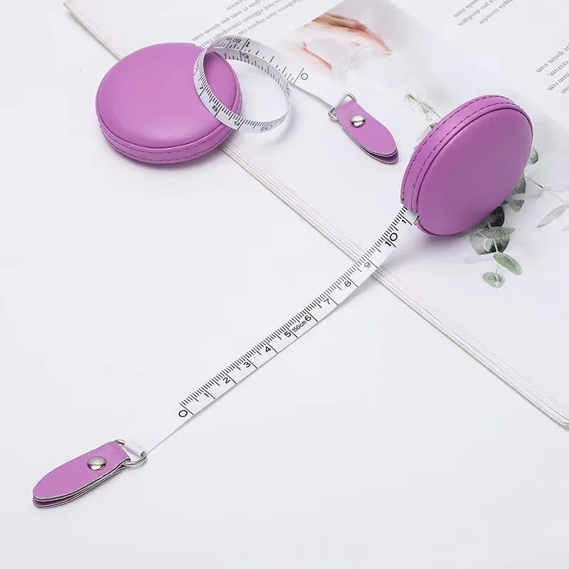 Custom Printed Logo Leather Measuring Tape Customized 1.50m Mini Round Leather Sewing Tape Measure With Keychain