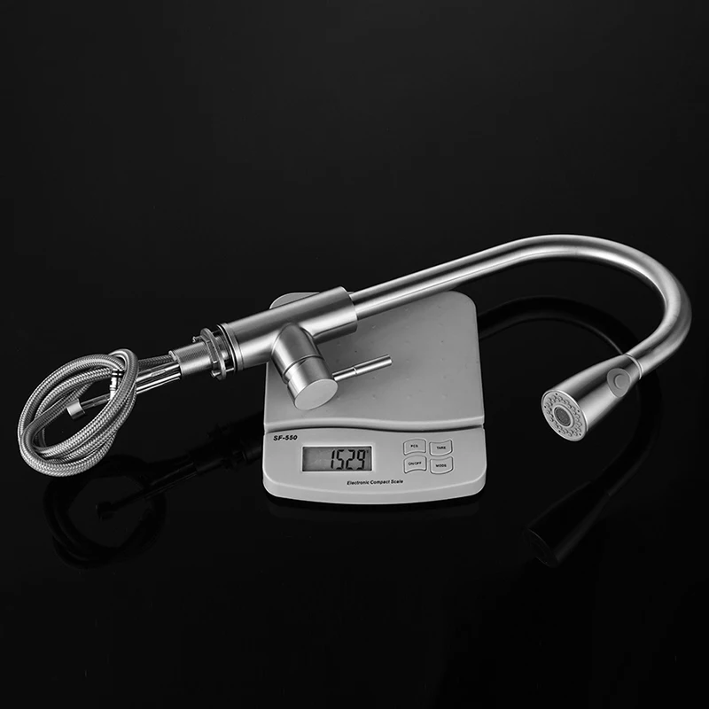 
Modern 304 Stainless Steel Hot Cold Single Handle Brushed Nickel Pull Down Kitchen Faucet For Sink 