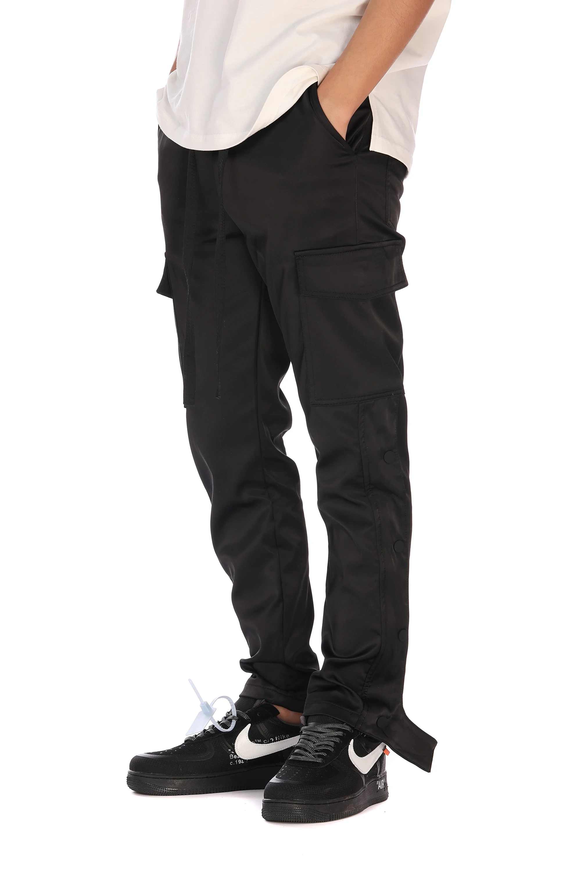Брюки-карго мужские повседневные, нейлоновые штаны с боковыми кнопками, на завязках