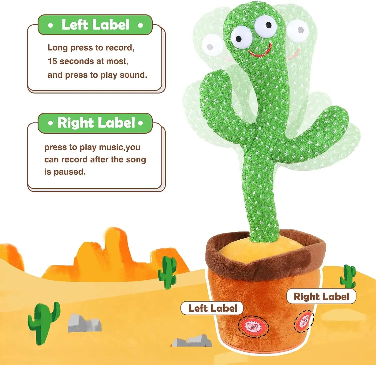 Sunny Cactus Electronic Light Up Plush Toy with 120 English Songs Smart Toy,Kids Dancing Talking Cactus Toys