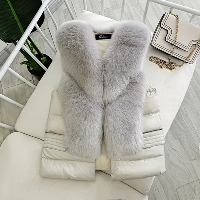 Лидер продаж, женский зимний жилет на утином пуху, куртка из искусственного меха, жилет, однотонная женская короткая парка без рукавов, теплые пальто