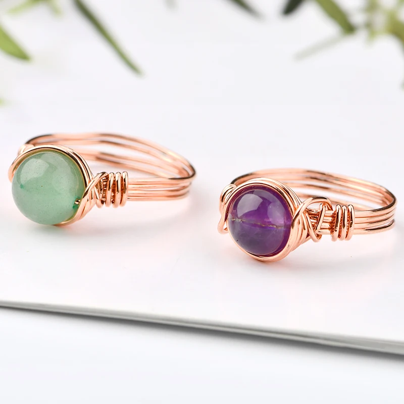 Women Natural Stone Pure Hand-Woven DIY Ring Winding Crystal Beads Exquisite Creative Personality Ring