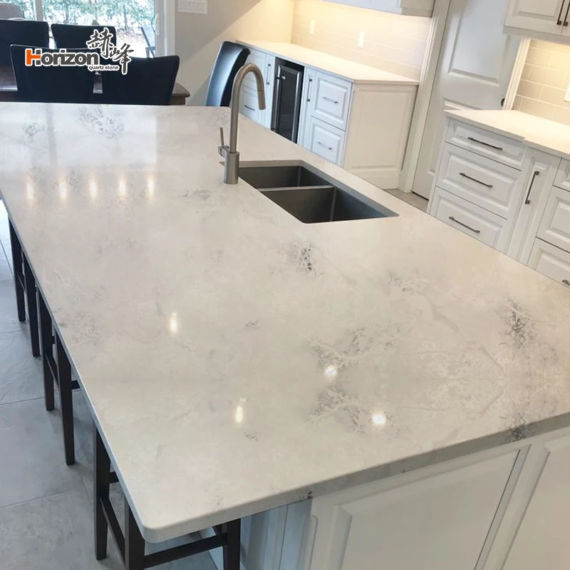 Horizon  pure white marble look artificial quartz stone for kitchen worktop quartz slabs