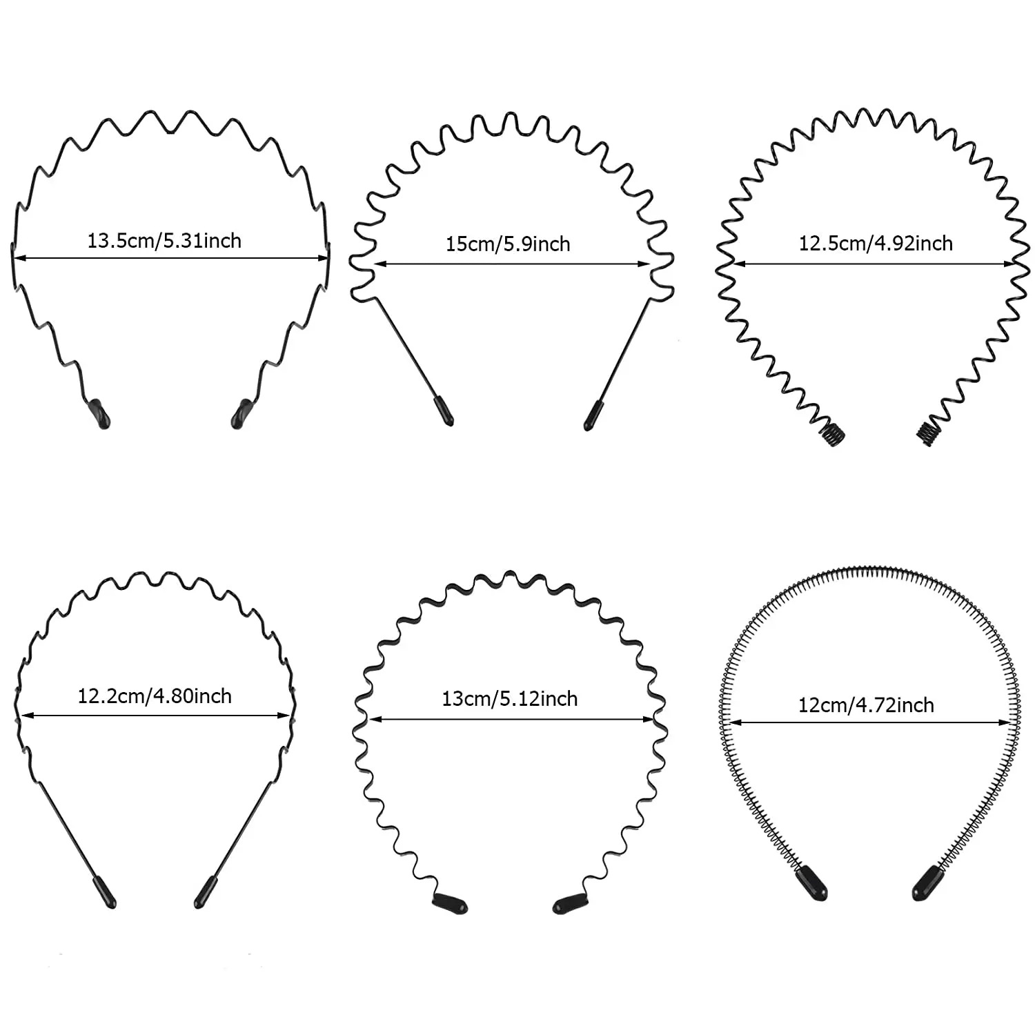 6PCS Metal Hairband Fashion Accessories for Men Women Black Non Slip Wavy Hair Hoop Headband