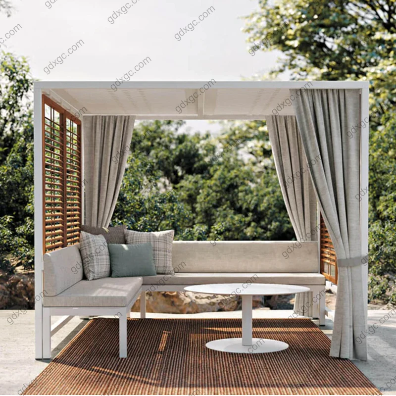 Outdoor Sunshade Modern Large Gazebo Pavilion Sun Cabana Canopy With sofa chair Lounge Set For Garden And Beach