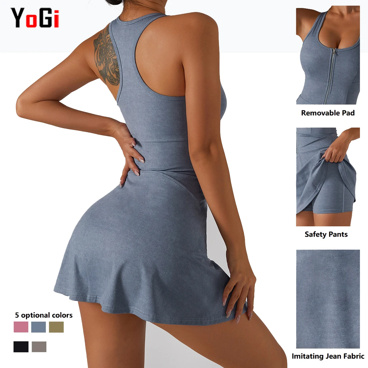 High Quality Women Girls One Piece Zip Sportswear Beach Exercise Golf Workout Jumpsuit Yoga Tennis Dresses With Shorts With Bras