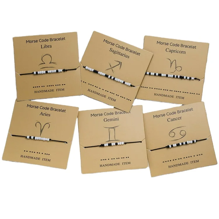 2021 Amazon Choice 12 Zodiac Sign Astrology Horoscope Bracelet Custom Morse Code Cipher Couple Lovers Bracelet