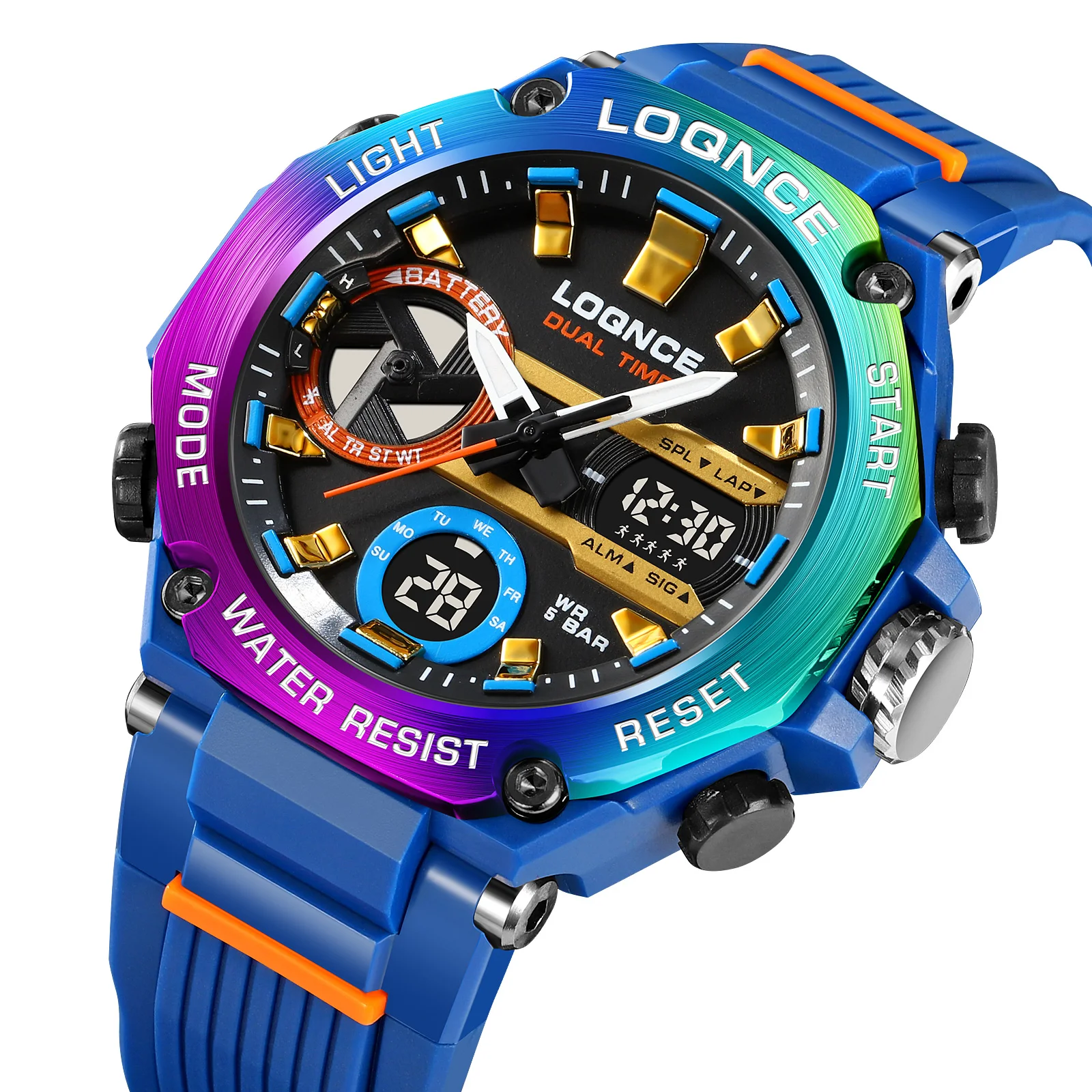 OEM accept LOQNCE fashion  Dual Display Watches Men Casual Sports Chronograph Quartz Big Dial Wrist Watch Waterproof Relojes