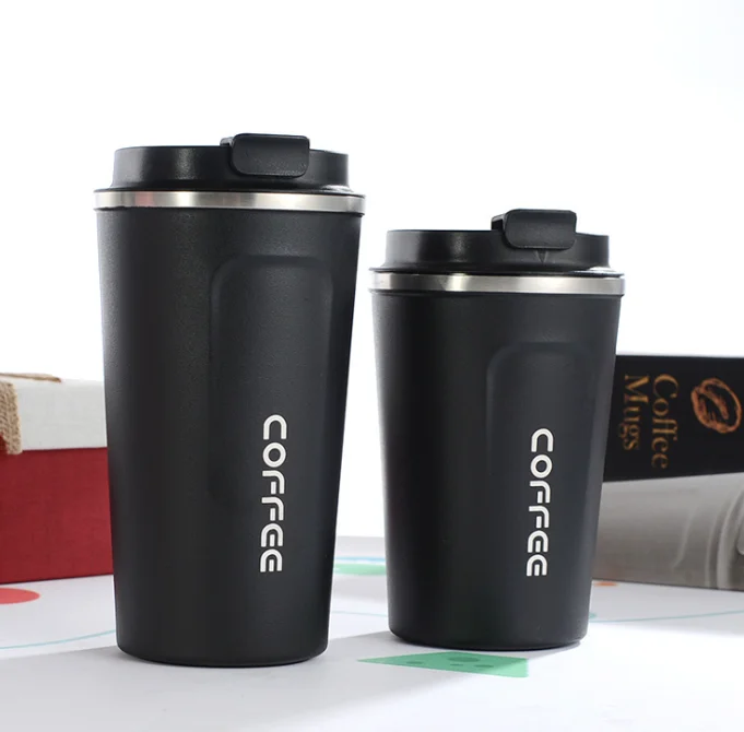 Custom logo 350/500ml double wall 18/8 stainless steel water bottle coffee mug tumbler with leak proof closed lid BPA free