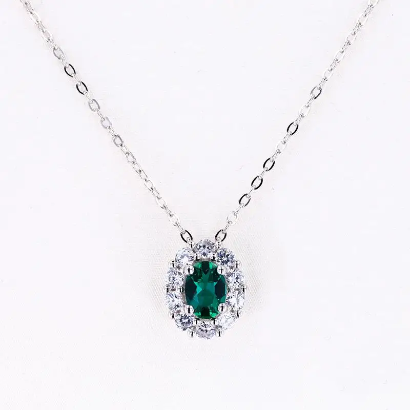 
5x7mm Oval Shape Lab Emerald Gemstone 925 Silver Necklace Pendant Wholesale 