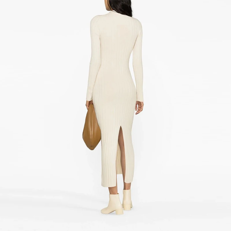 Collar Wool Sweater 2024 Light Weight Scoop Neck Ribbed Jersey Summer Casual Dresses Simple Natural 12GG OEM Service Velvet