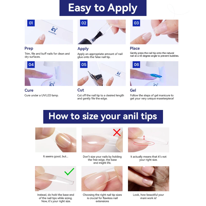 BLUEKINS Gel-x quality nail tips 240Pcs Short Square Coffin Almond Square Frosted Nail Tips Press On Nails Art Gel