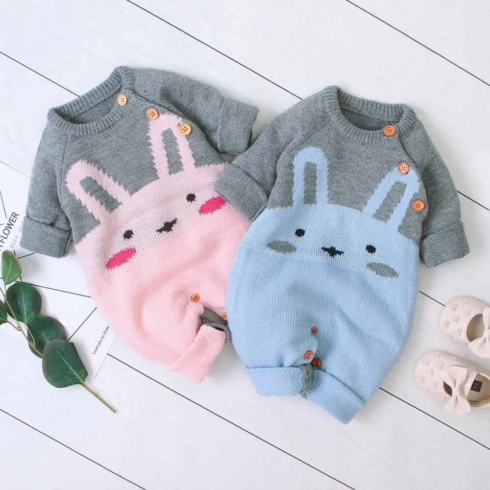 Knit infant bunny winter jumpsuit newborn sweater baby rabbit romper