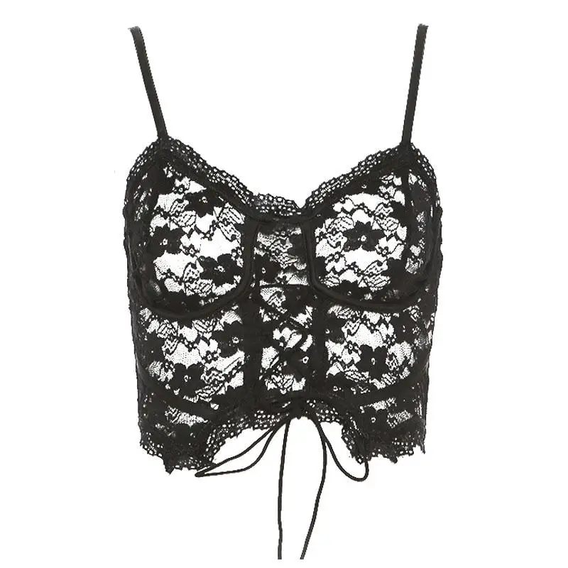 iEFiEL Women Sexy See-through Lace Floral Crop Top New Fashion Camisole Sleeveless Vest Female Clubwear Tank Top