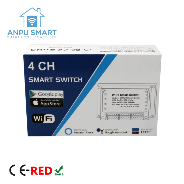  CE-RED EMC LVD Rohs2.0 одобрено питание от приложения Tuya управление через Wi-Fi подключение интеллектуальный выключатель 4 канала-4 канала
