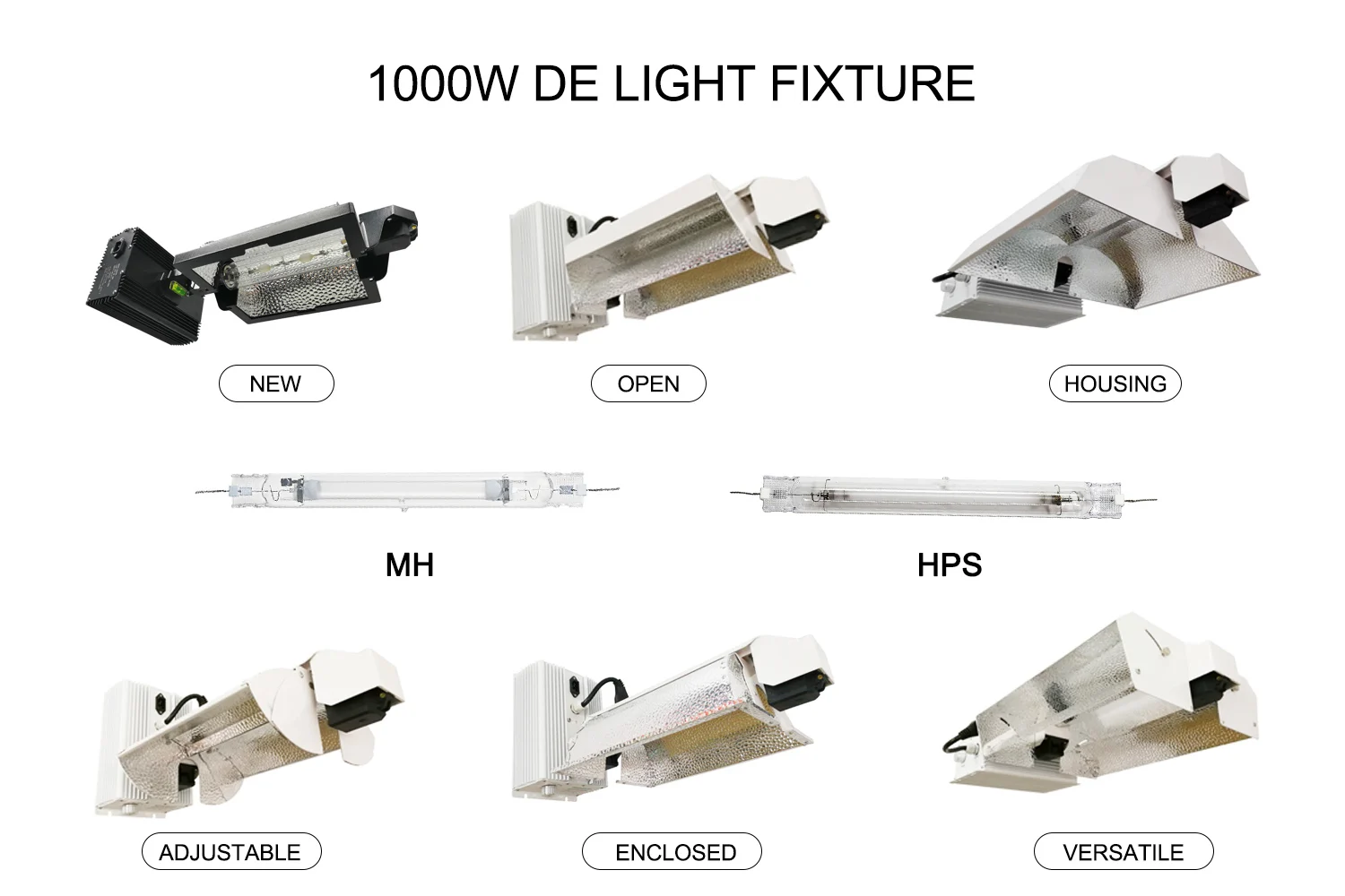 1000W Double Ended Reflector Fixture with 1000w DE HPS MH Lamp