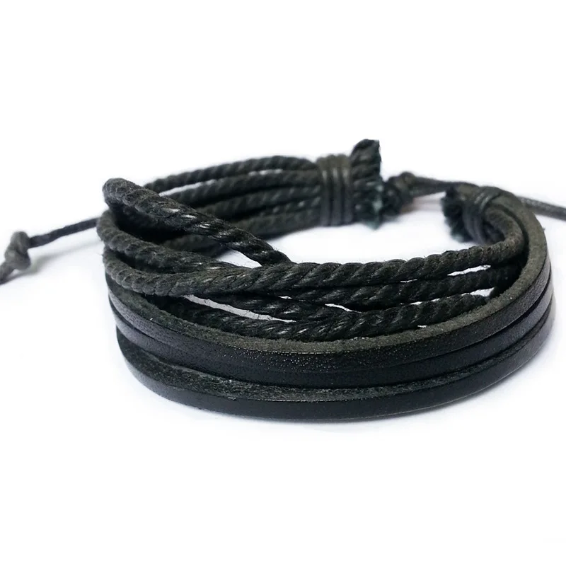 Wholesale women man wax leather string bracelet adjustable