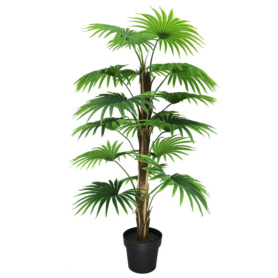 Hot selling artificial fan palm tree with fiber trunk for indoor landscape decoration