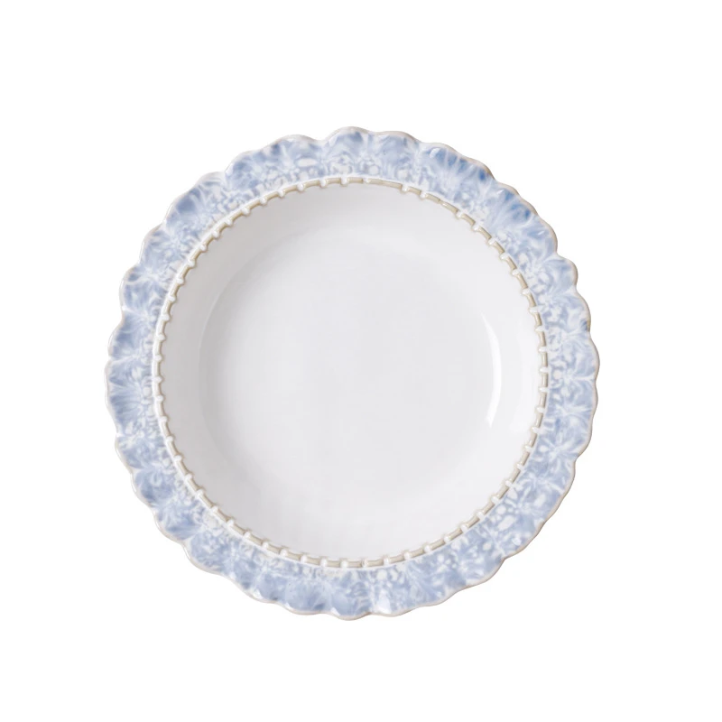 French Porcelain Plate Household Soup Bowl Blue Flower Edge Ceramic Coffee Cup Saucer Dinnerware Small Sauce Dish Square Tray