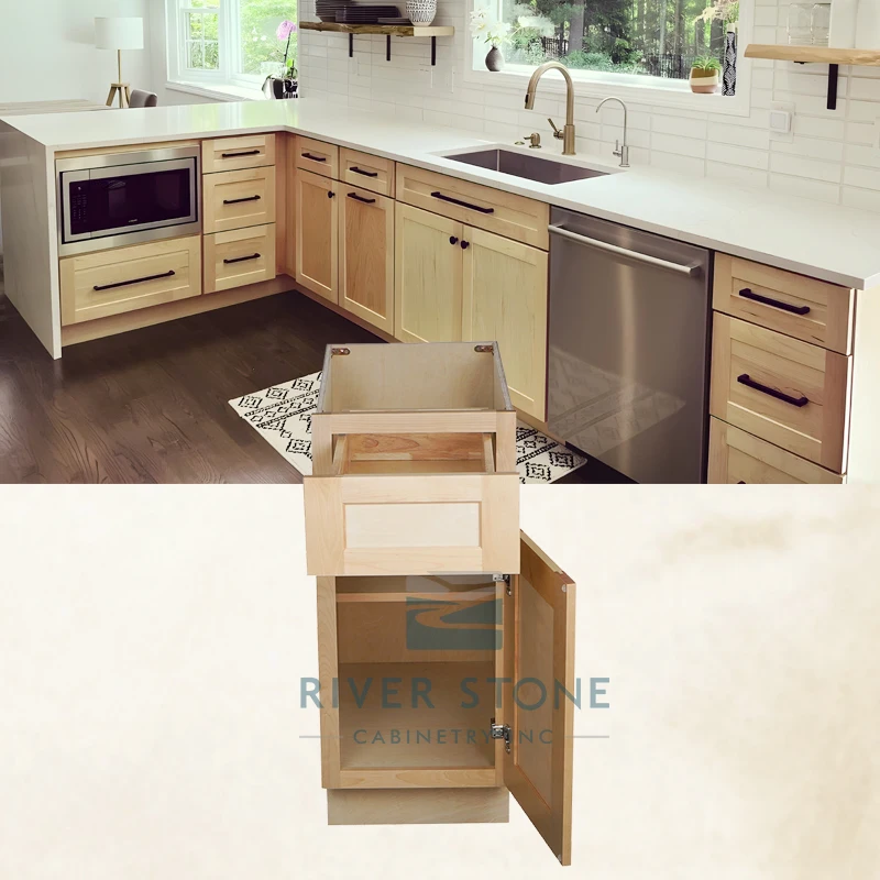 USA Local RTA Solid Wood Kitchen Cabinets Parts & Accessories Modern Simplicity Birch Essence Cabinet With Frame