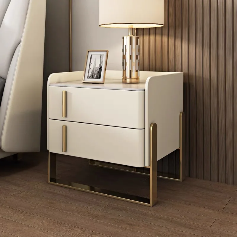 Legs Luxury Bedside Table with 2 Drawers Easy Pull Out Side Table with Gold High Quality Modern Home Furniture Bedroom Furniture