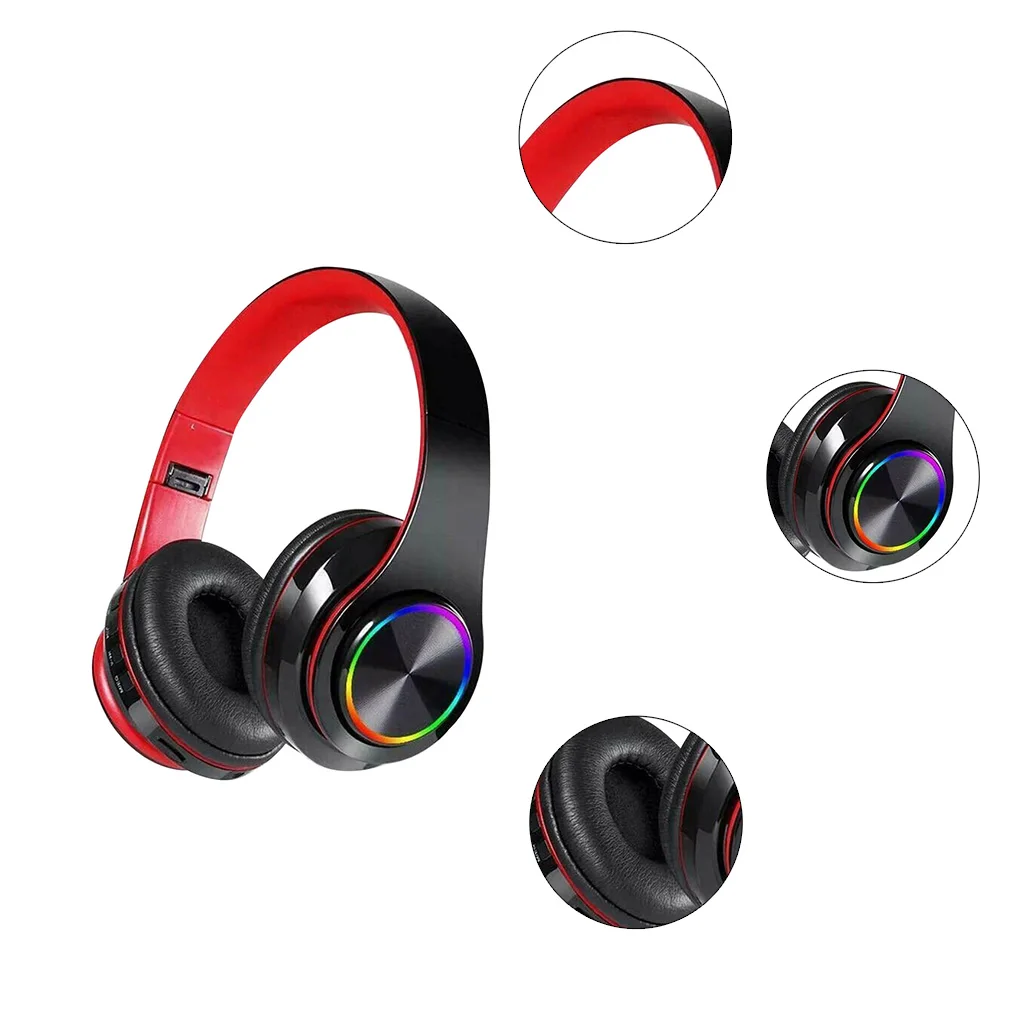 Colorful LED Light BT Headset Stereo Foldable Headphone Earphone Voice B39 RGB Luminous Wireless BT 5.0 Headset Gaming