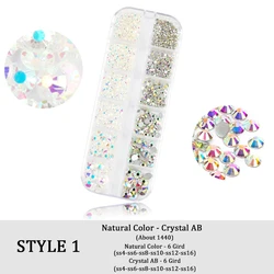 12 Grids Rhinestones Nail Art Decorations Flat-back AB Colors Crystals 3D DIY Tips Shiny Nail Gems Mixed Size Glass Stone