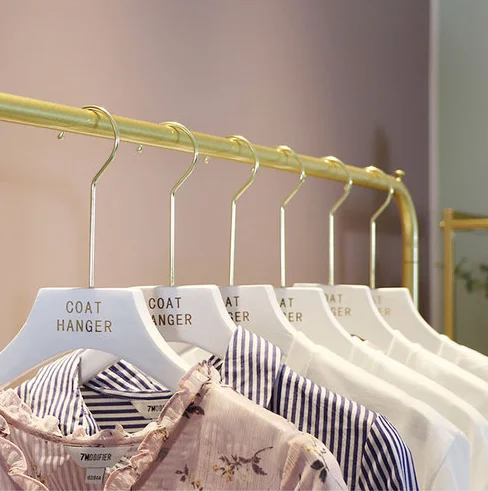 Wholesale Top Quality Wood Hanger Customized Logo Long Gold Hook Hangers White Wooden Hangers For Clothes Store