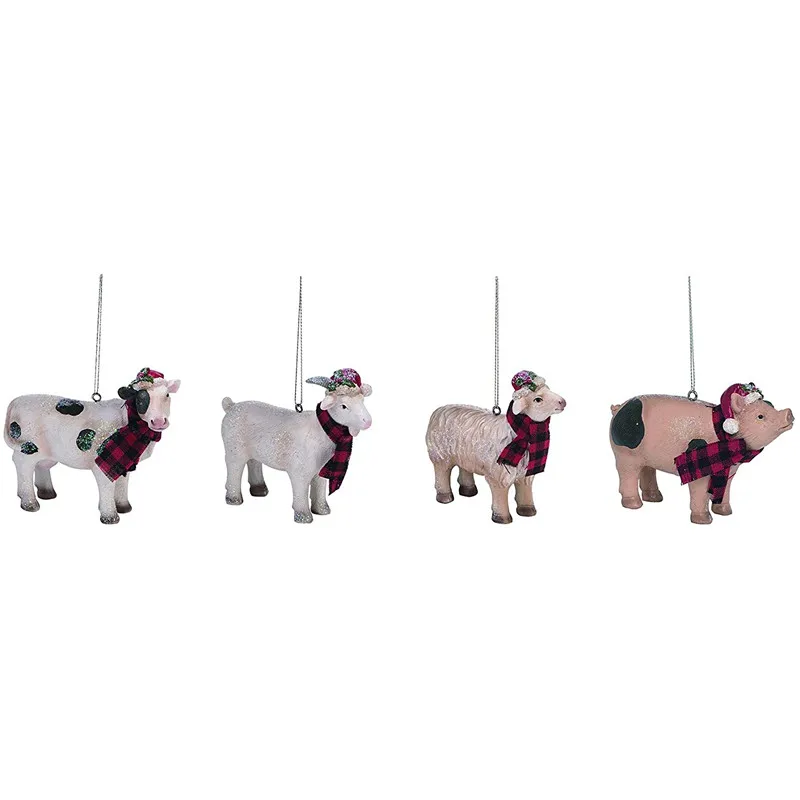 Resin Christmas Ornaments Wholesale Cow Figurines  For Holiday Decoration