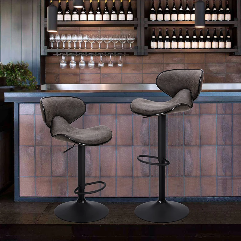 Bar Stools Set Of 2 Swivel Footrest Back Height Adjustable Retro Brown Bar Stools For Kitchen Counter