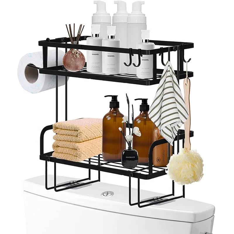 По сравнению с полка Туалетная, 2-х уровневые органайзер для ванной комнаты полки для ванной комнаты сиденье для унитаза с 4 крепежных крючка, черный