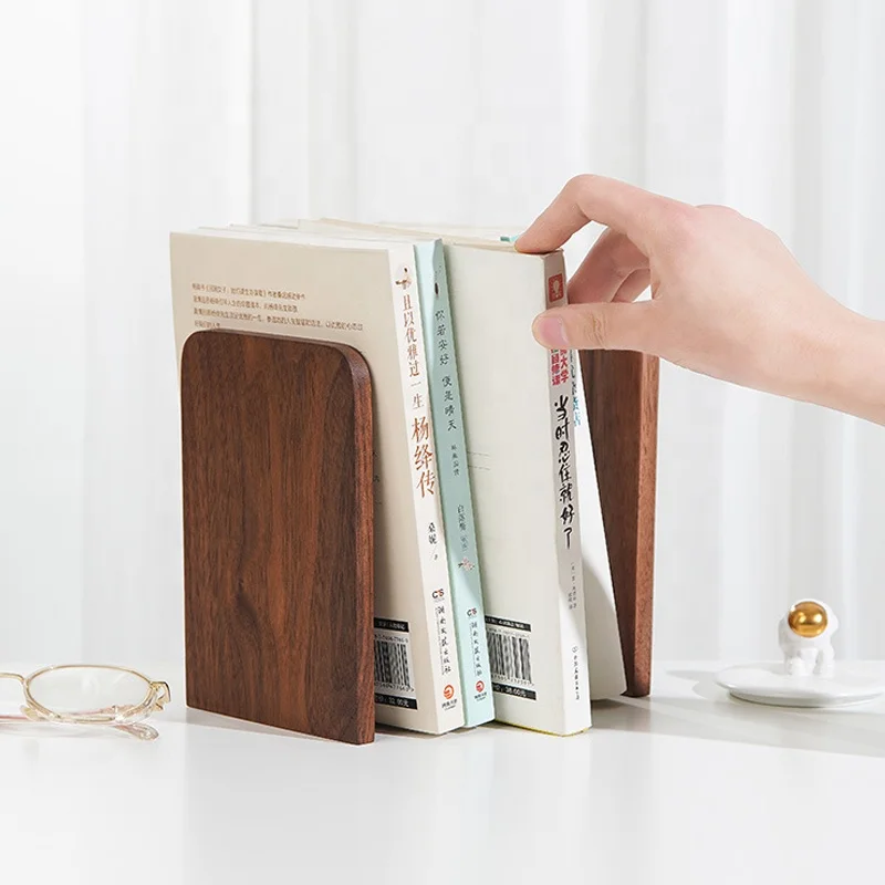 Wholesale Luxury Natural Thick Rustic Walnut Rectangle Large Wooden Bookends With Custom Logo